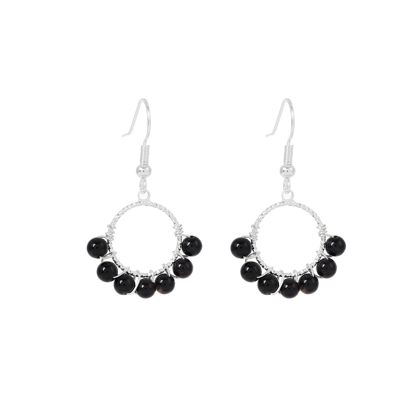 Round Wire Earrings Natural Gemstone Beaded | Love & Good Luck | Wholesale Bulk Pricing