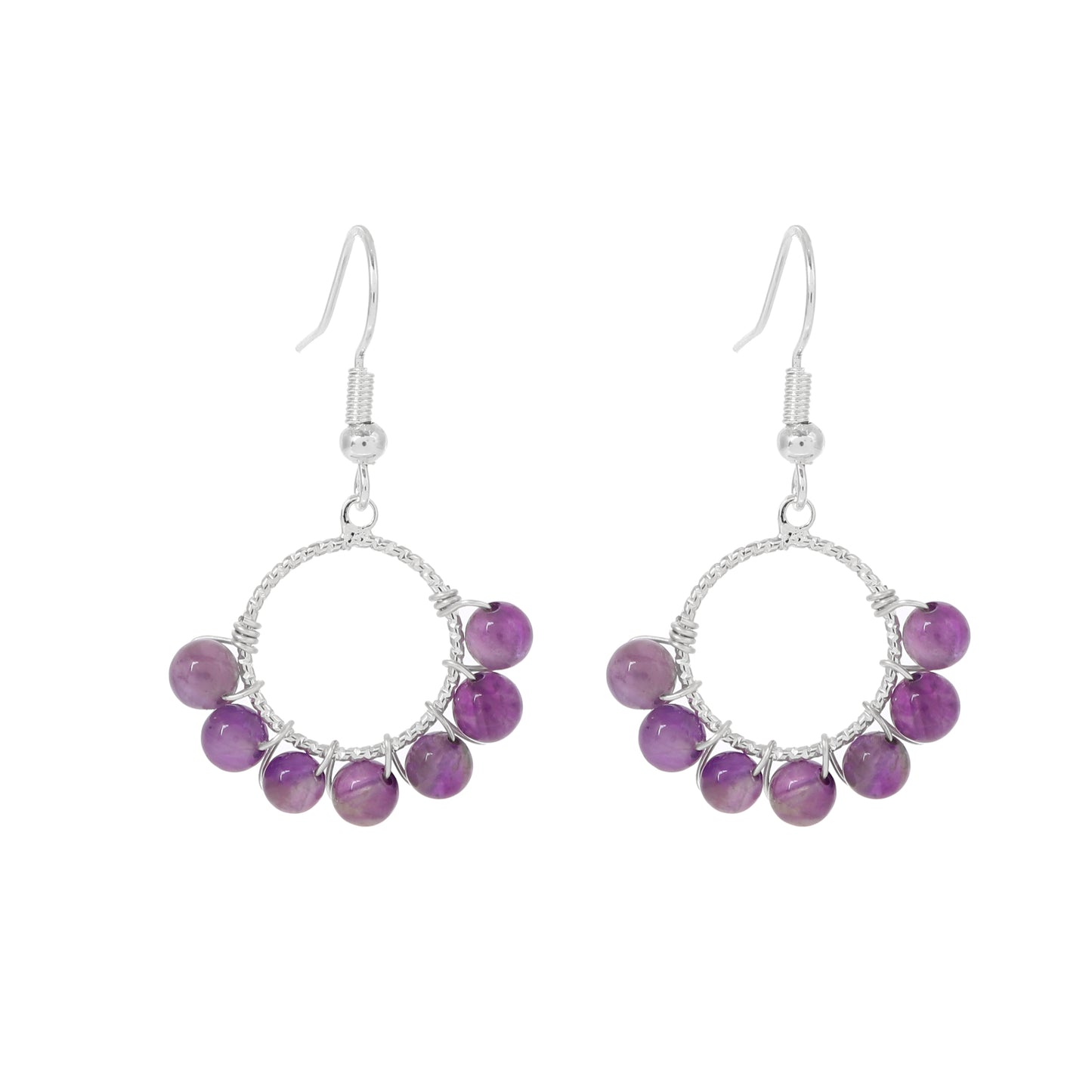 Round Wire Earrings Natural Gemstone Beaded | Love & Good Luck | Wholesale Bulk Pricing