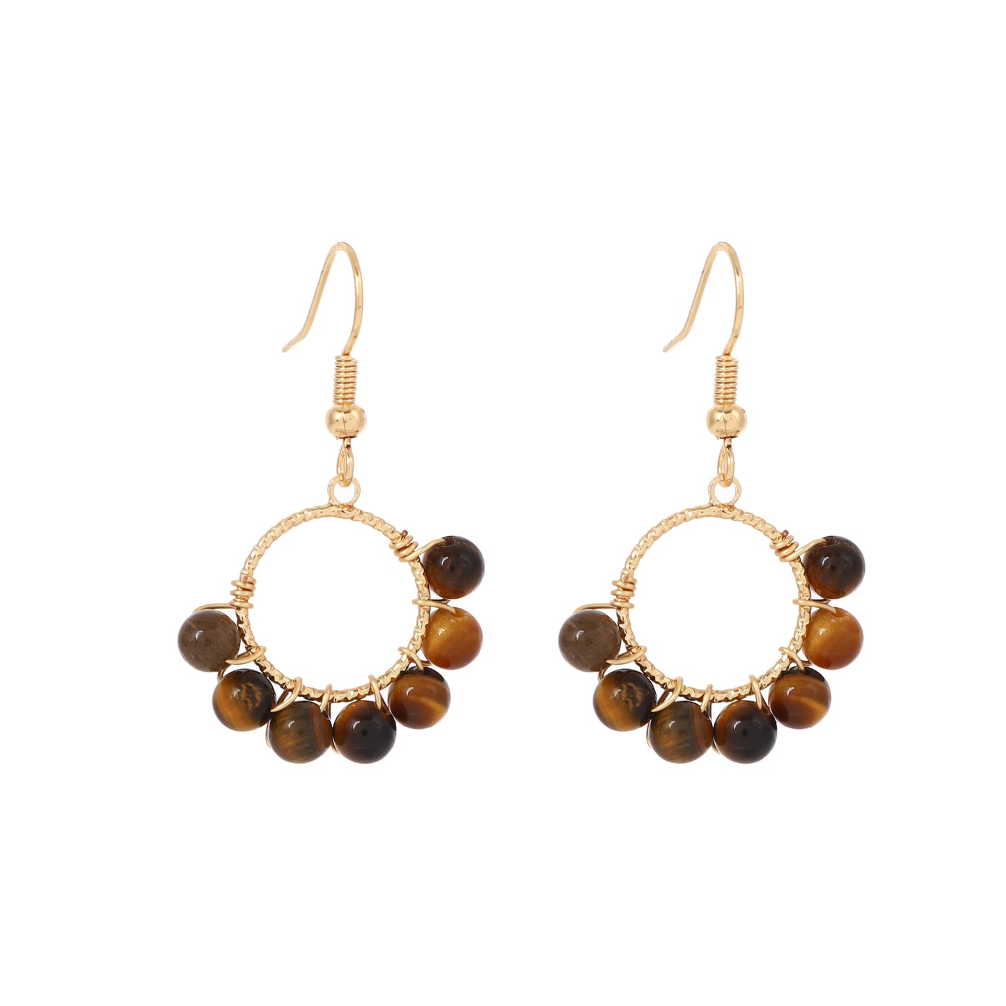 Round Wire Earrings Natural Gemstone Beaded | Love & Good Luck | Wholesale Bulk Pricing