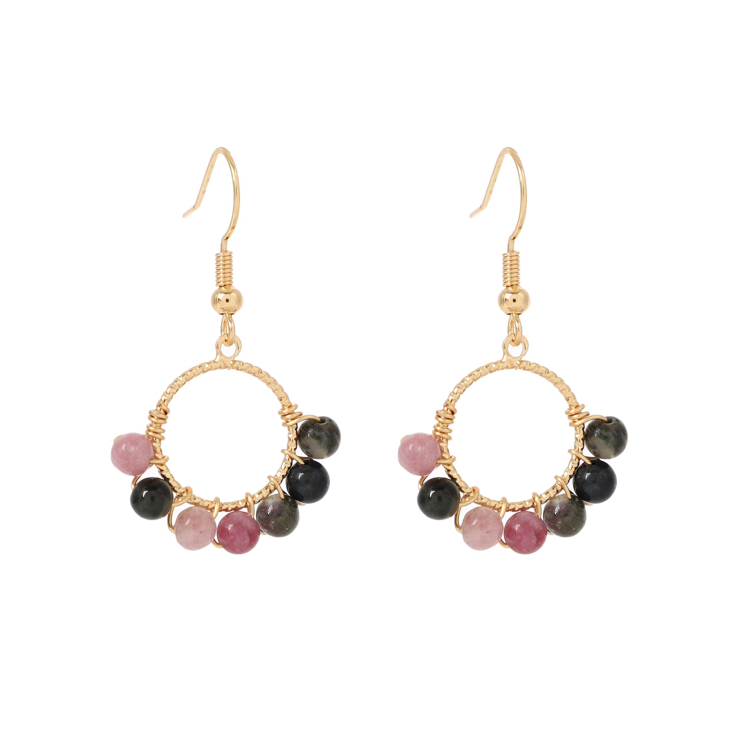 Round Wire Earrings Natural Gemstone Beaded | Love & Good Luck | Wholesale Bulk Pricing