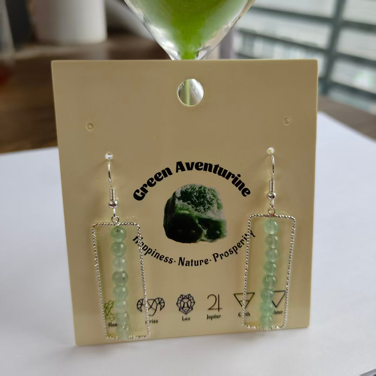 Rectangular Drop Earrings Natural Gemstone Beaded Brass Wire Handmade | Confidence & Grounding | Wholesale Bulk Pricing