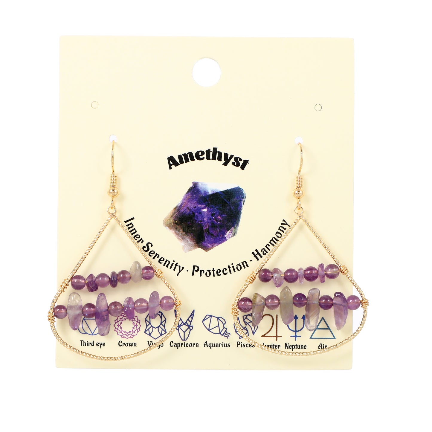 Teardrop Earrings Natural Gemstone Brass Wire Handmade | Courage & Success | Wholesale Bulk Pricing