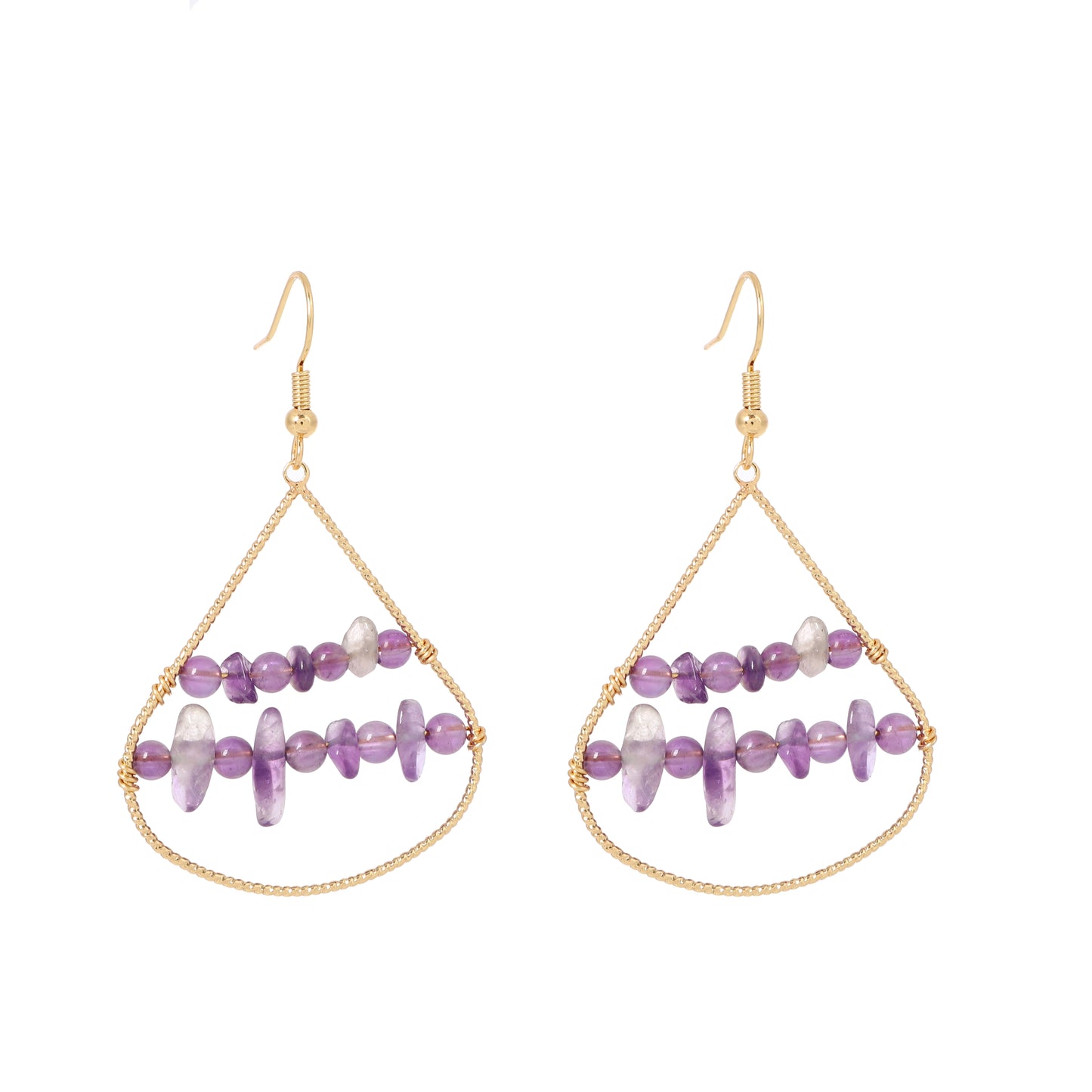 Teardrop Earrings Natural Gemstone Brass Wire Handmade | Courage & Success | Wholesale Bulk Pricing