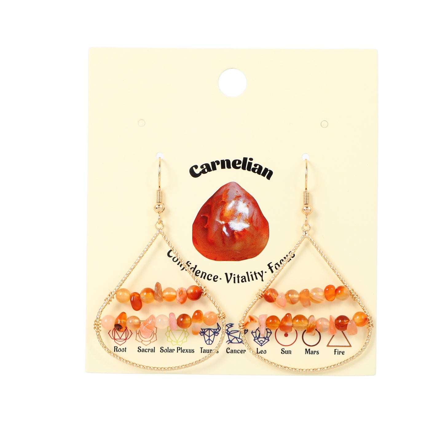 Teardrop Earrings Natural Gemstone Brass Wire Handmade | Courage & Success | Wholesale Bulk Pricing