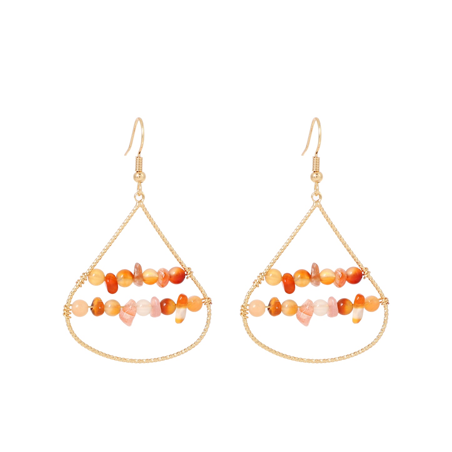 Teardrop Earrings Natural Gemstone Brass Wire Handmade | Courage & Success | Wholesale Bulk Pricing