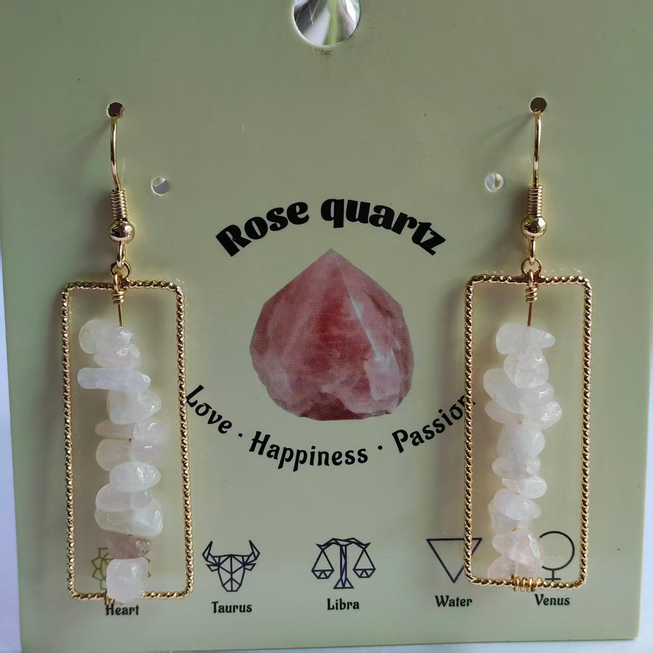 Rectangular Drop Earrings Natural Gemstone Chip Beads Brass Wire Handcraft | Emotional Healing & Communication | Wholesale Bulk Pricing
