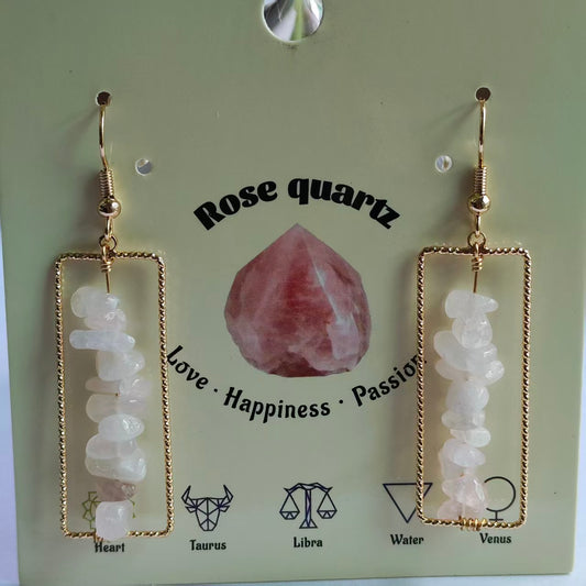 Rectangular Drop Earrings Natural Gemstone Chip Beads Brass Wire Handcraft | Emotional Healing & Communication | Wholesale Bulk Pricing