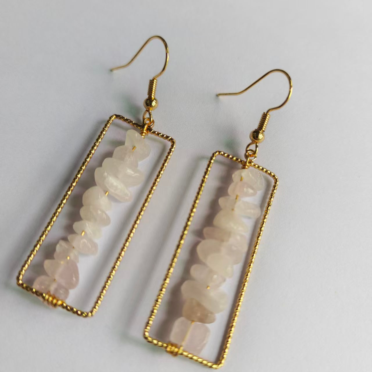 Rectangular Drop Earrings Natural Gemstone Chip Beads Brass Wire Handcraft | Emotional Healing & Communication | Wholesale Bulk Pricing