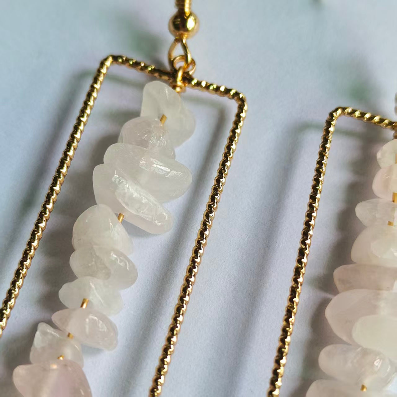 Rectangular Drop Earrings Natural Gemstone Chip Beads Brass Wire Handcraft | Emotional Healing & Communication | Wholesale Bulk Pricing