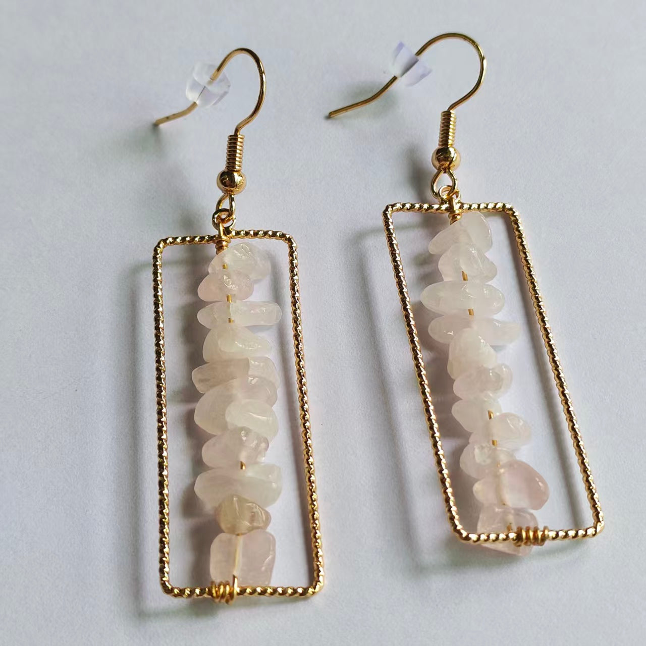 Rectangular Drop Earrings Natural Gemstone Chip Beads Brass Wire Handcraft | Emotional Healing & Communication | Wholesale Bulk Pricing