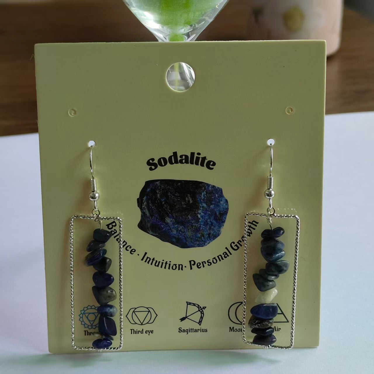 Rectangular Drop Earrings Natural Gemstone Chip Beads Brass Wire Handcraft | Emotional Healing & Communication | Wholesale Bulk Pricing