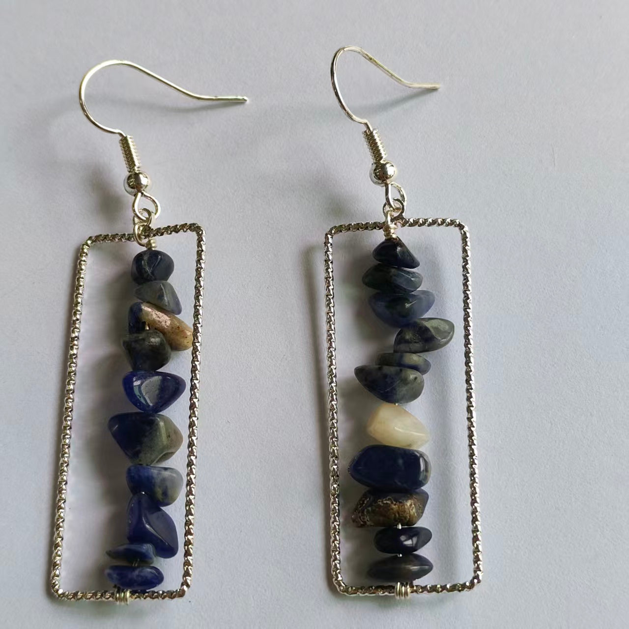 Rectangular Drop Earrings Natural Gemstone Chip Beads Brass Wire Handcraft | Emotional Healing & Communication | Wholesale Bulk Pricing