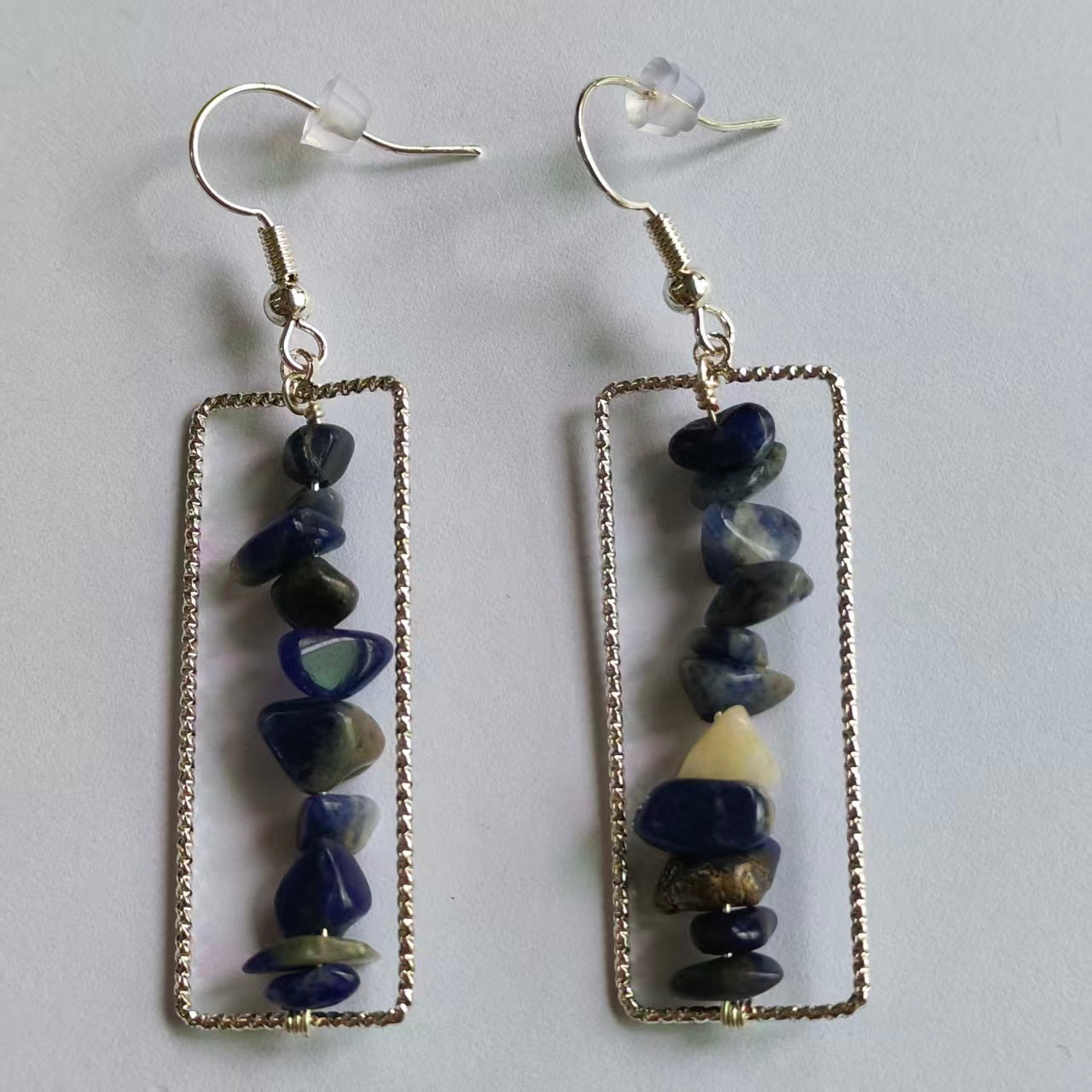 Rectangular Drop Earrings Natural Gemstone Chip Beads Brass Wire Handcraft | Emotional Healing & Communication | Wholesale Bulk Pricing