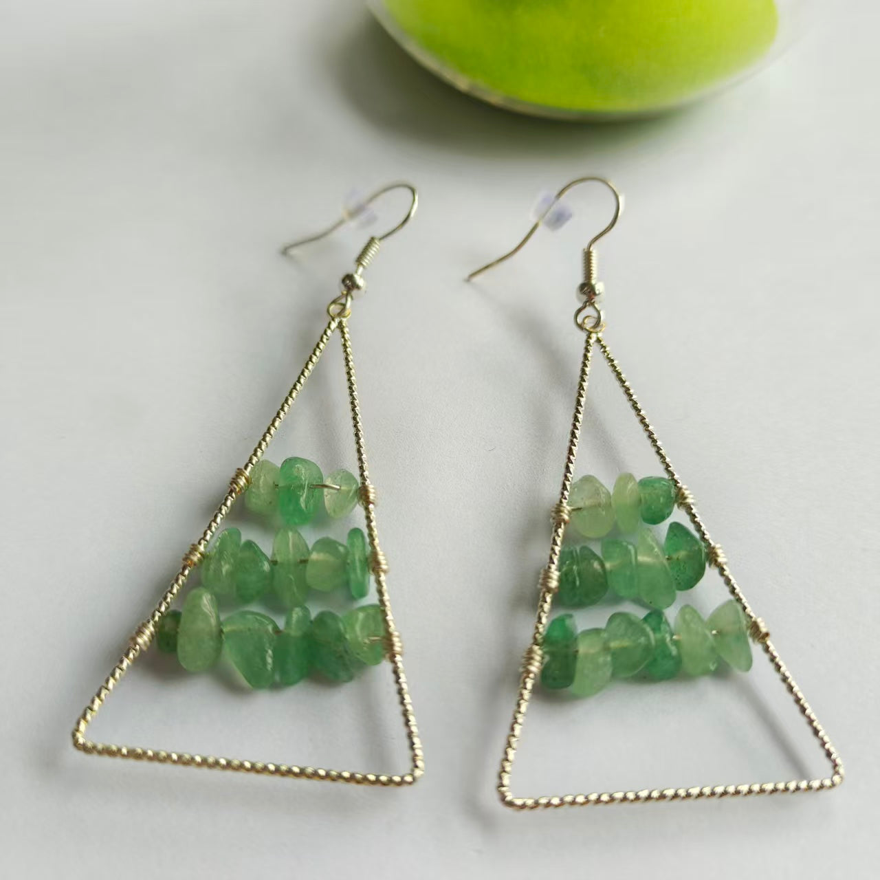 Triangle Earrings Natural Gemstone Brass Wire Handmade | Luck & Calm | Wholesale Bulk Pricing
