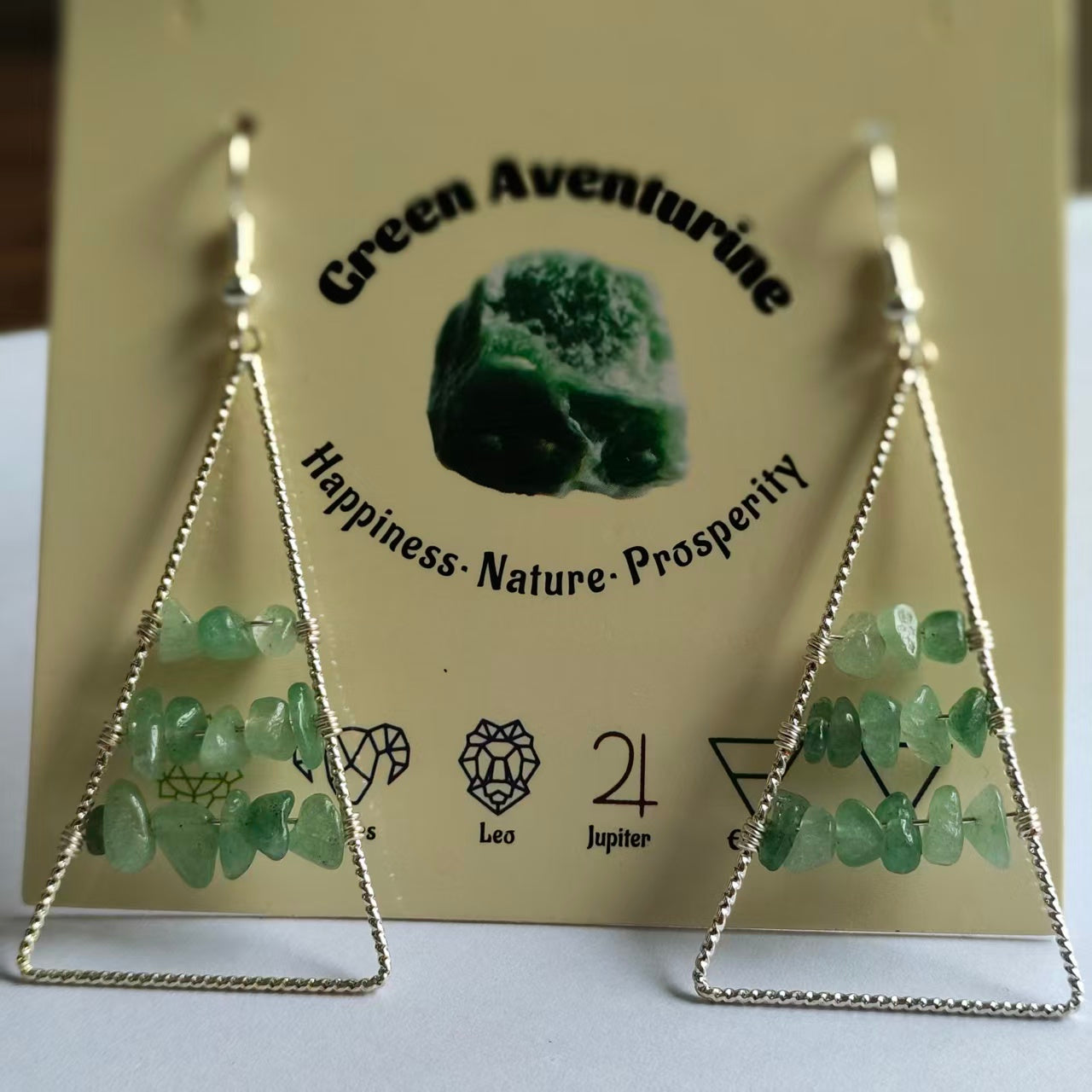 Triangle Earrings Natural Gemstone Brass Wire Handmade | Luck & Calm | Wholesale Bulk Pricing