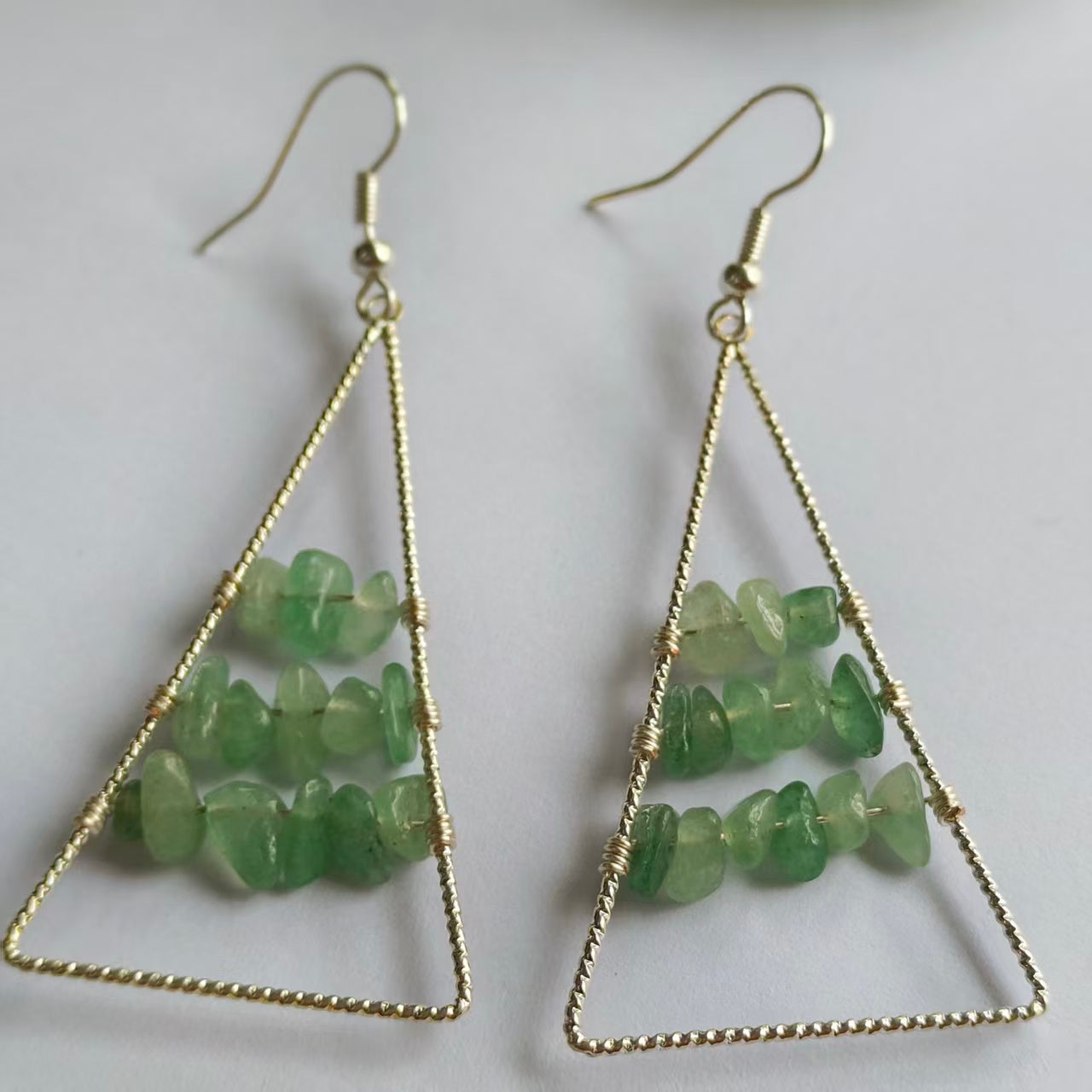 Triangle Earrings Natural Gemstone Brass Wire Handmade | Luck & Calm | Wholesale Bulk Pricing
