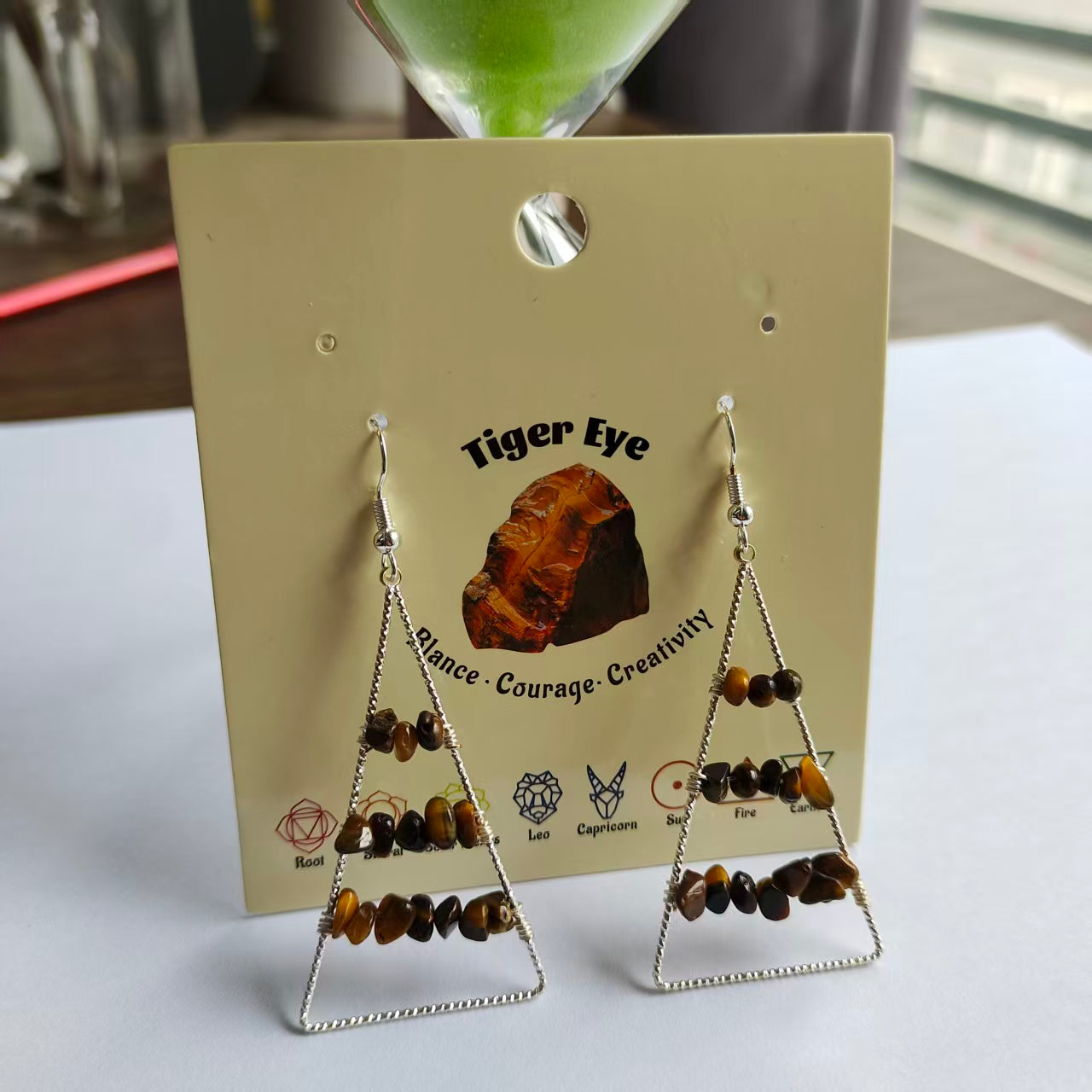 Triangle Earrings Natural Gemstone Brass Wire Handmade | Luck & Calm | Wholesale Bulk Pricing
