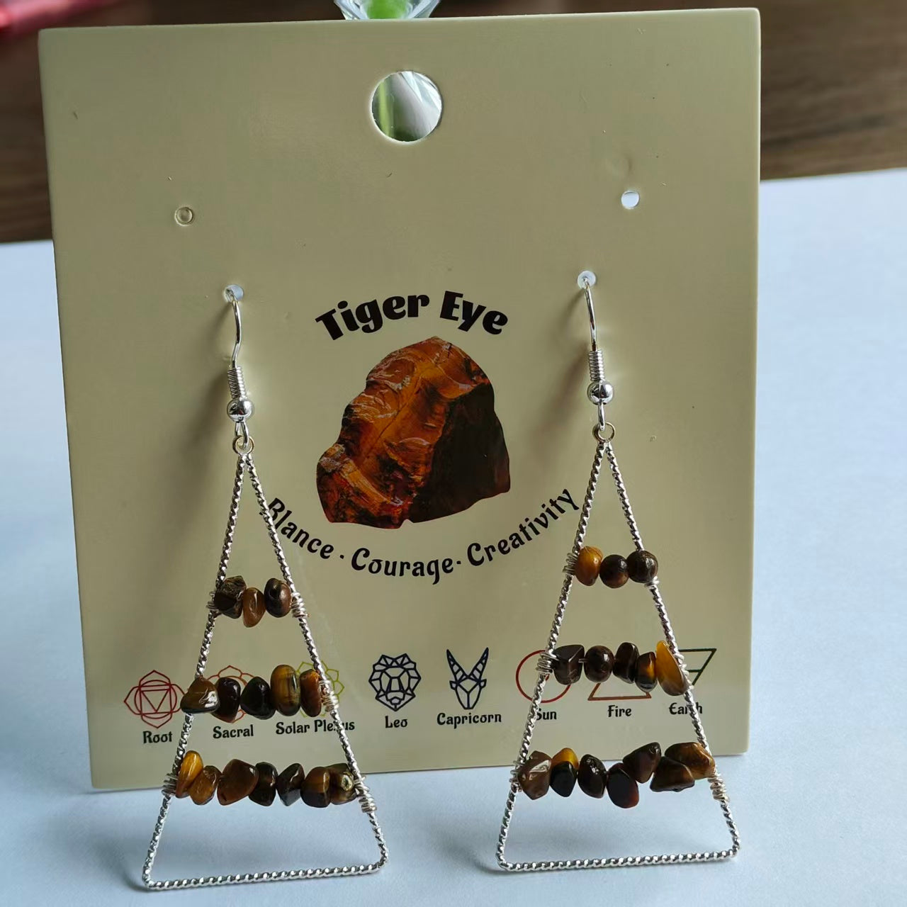 Triangle Earrings Natural Gemstone Brass Wire Handmade | Luck & Calm | Wholesale Bulk Pricing