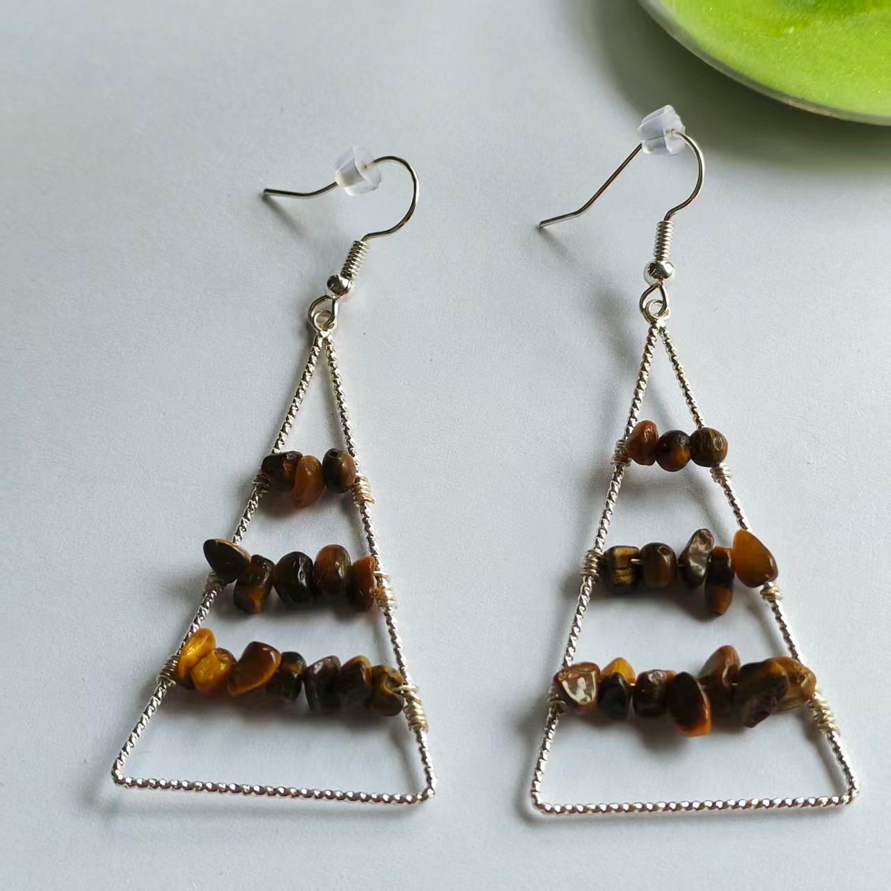 Triangle Earrings Natural Gemstone Brass Wire Handmade | Luck & Calm | Wholesale Bulk Pricing