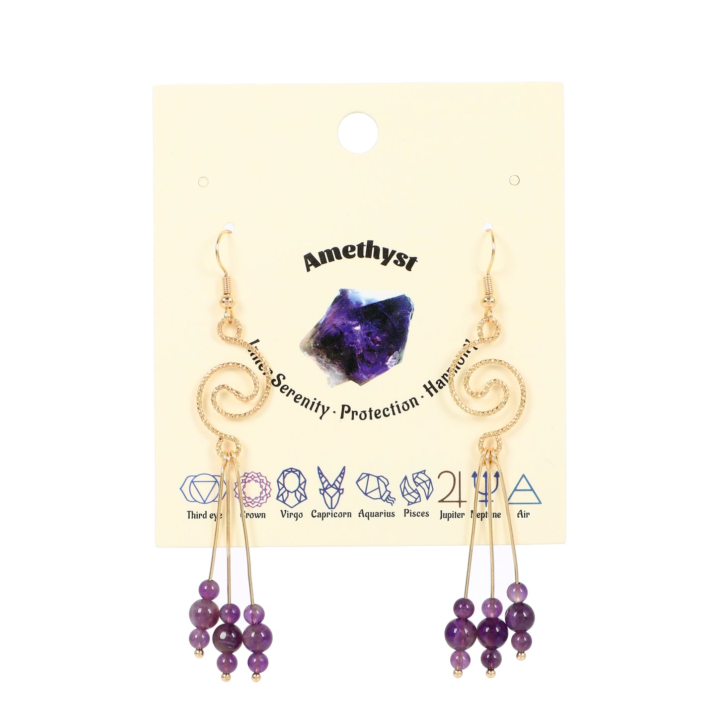 Spiral Earrings Natural Gemstone Brass Wire Handmade | Luck & Calm | Wholesale Bulk Pricing