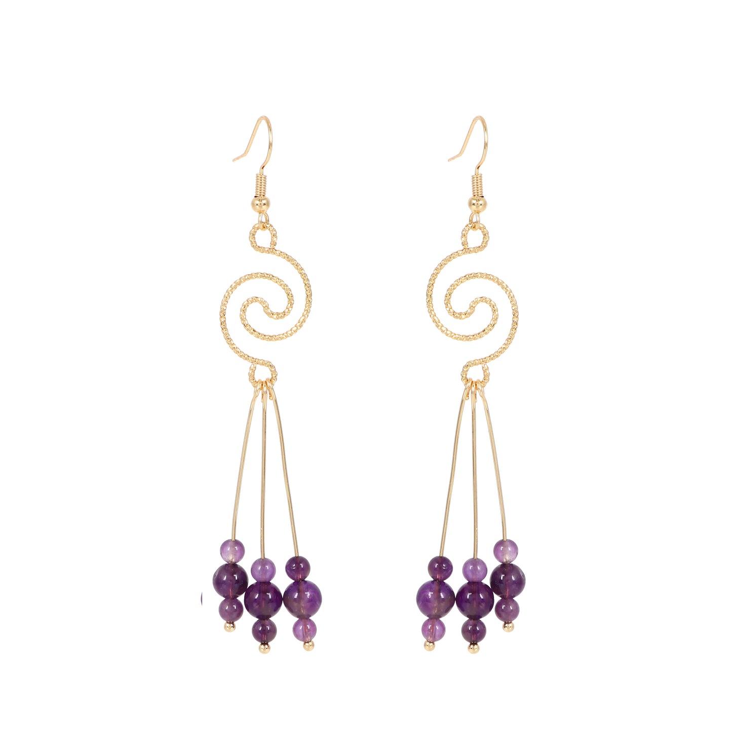 Spiral Earrings Natural Gemstone Brass Wire Handmade | Luck & Calm | Wholesale Bulk Pricing
