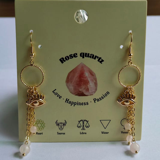 Evil's Eye Earrings Natural Gemstone Round Bead Brass Wire Handcraft | Emotional Healing & Communication | Wholesale Bulk Pricing