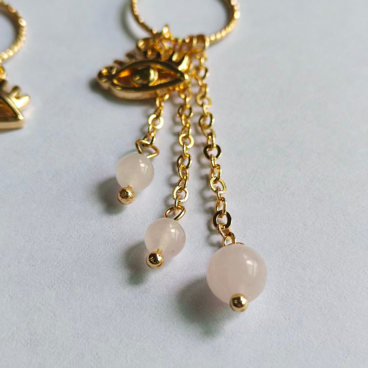Evil's Eye Earrings Natural Gemstone Round Bead Brass Wire Handcraft | Emotional Healing & Communication | Wholesale Bulk Pricing