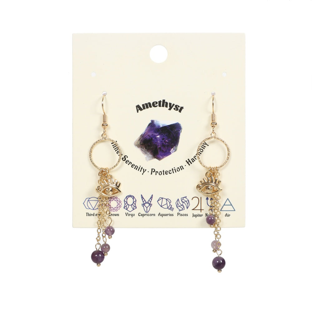 Evil's Eye Earrings Natural Gemstone Round Bead Brass Wire Handcraft | Emotional Healing & Communication | Wholesale Bulk Pricing
