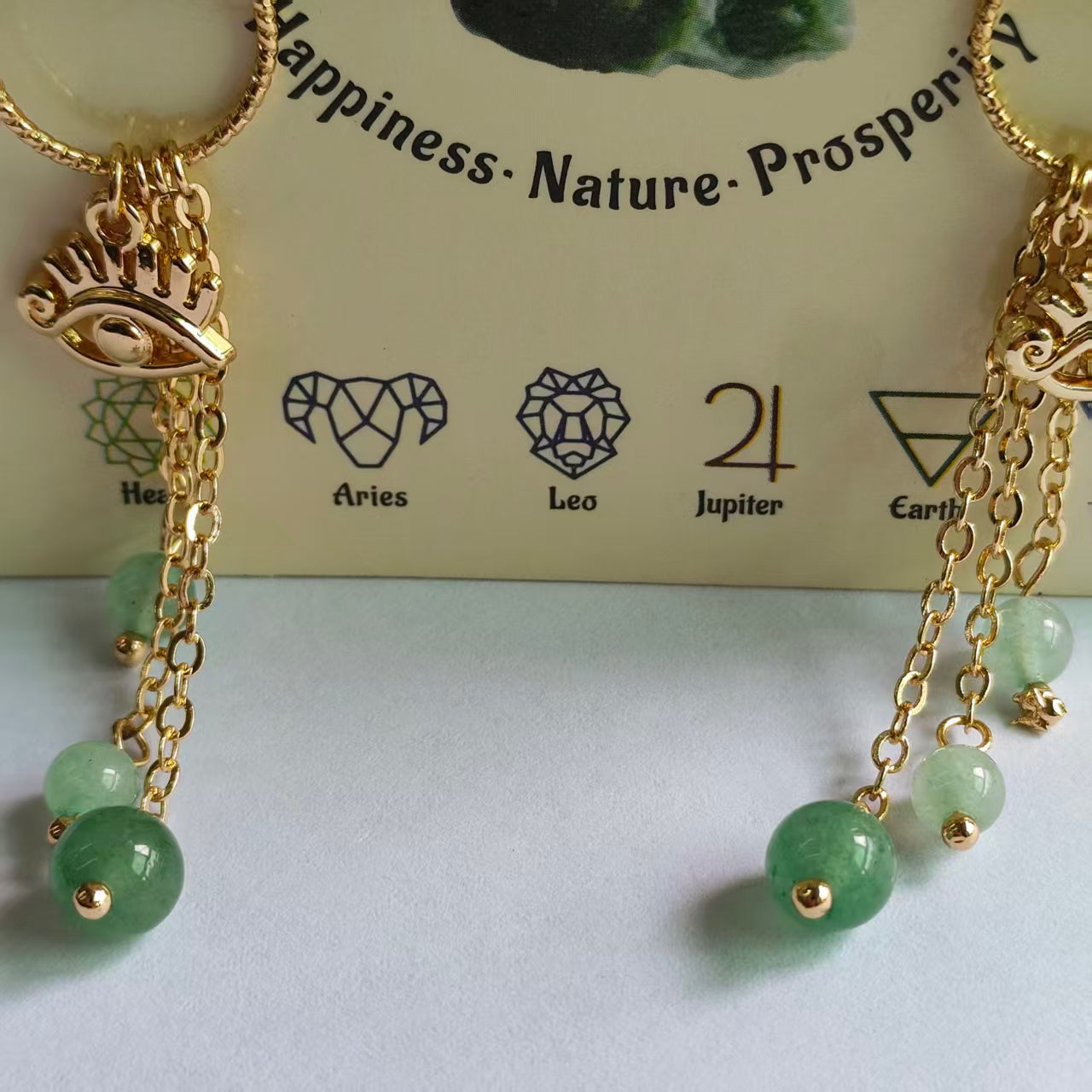 Evil's Eye Earrings Natural Gemstone Round Bead Brass Wire Handcraft | Emotional Healing & Communication | Wholesale Bulk Pricing