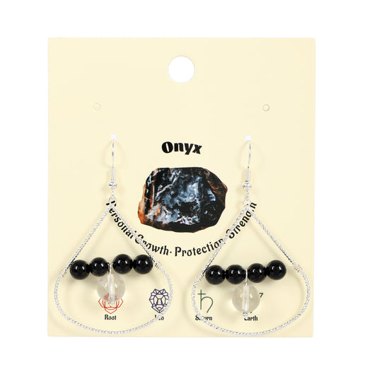 Teardrop Wire Earrings Natural Gemstone Silver Plated Handmade | Protection & Opportunity | Wholesale Bulk Pricing