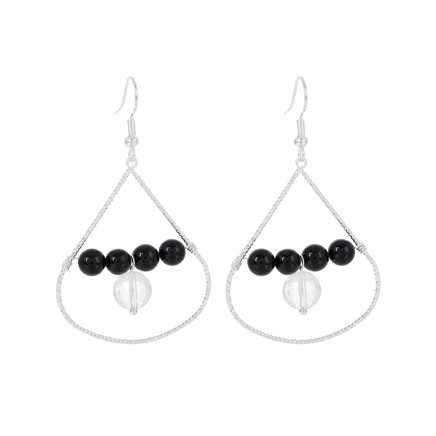 Teardrop Wire Earrings Natural Gemstone Silver Plated Handmade | Protection & Opportunity | Wholesale Bulk Pricing