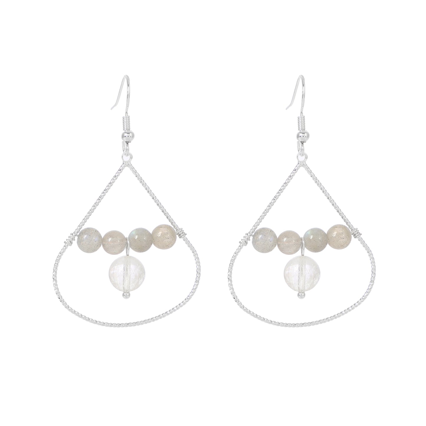 Teardrop Wire Earrings Natural Gemstone Silver Plated Handmade | Protection & Opportunity | Wholesale Bulk Pricing