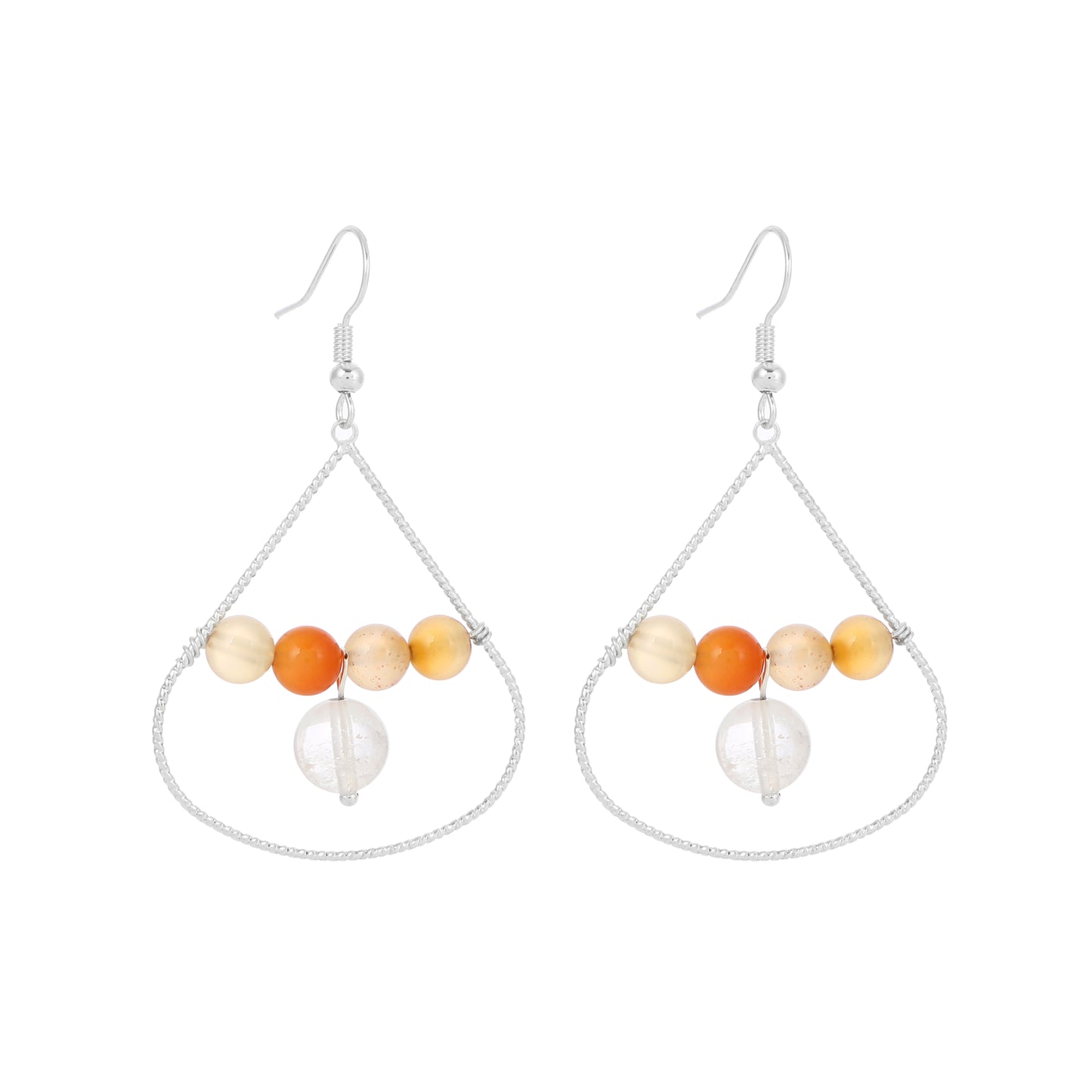 Teardrop Wire Earrings Natural Gemstone Silver Plated Handmade | Protection & Opportunity | Wholesale Bulk Pricing
