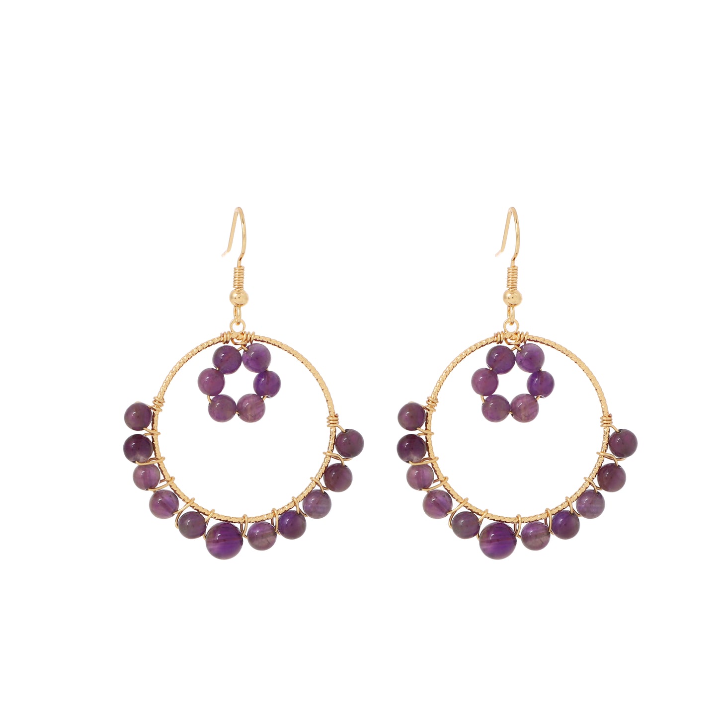 Round Tangle Earrings Natural Gemstone Brass Wire Handmade | Compassion & Protection | Wholesale Bulk Pricing