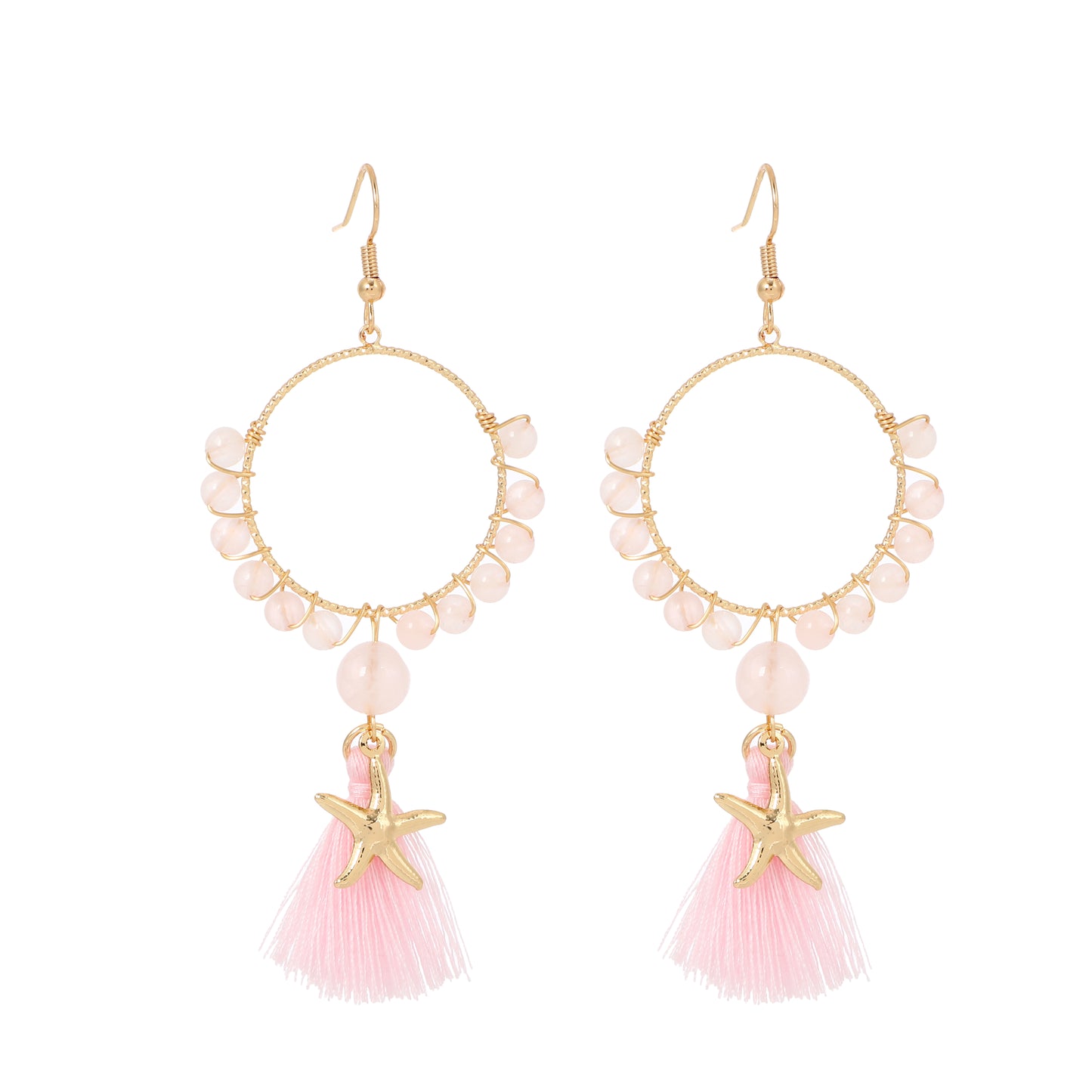 Tassel Earrings Starfish Charm Natural Gemstone Beaded | Wisdom & Opportunity | Wholesale Bulk Pricing
