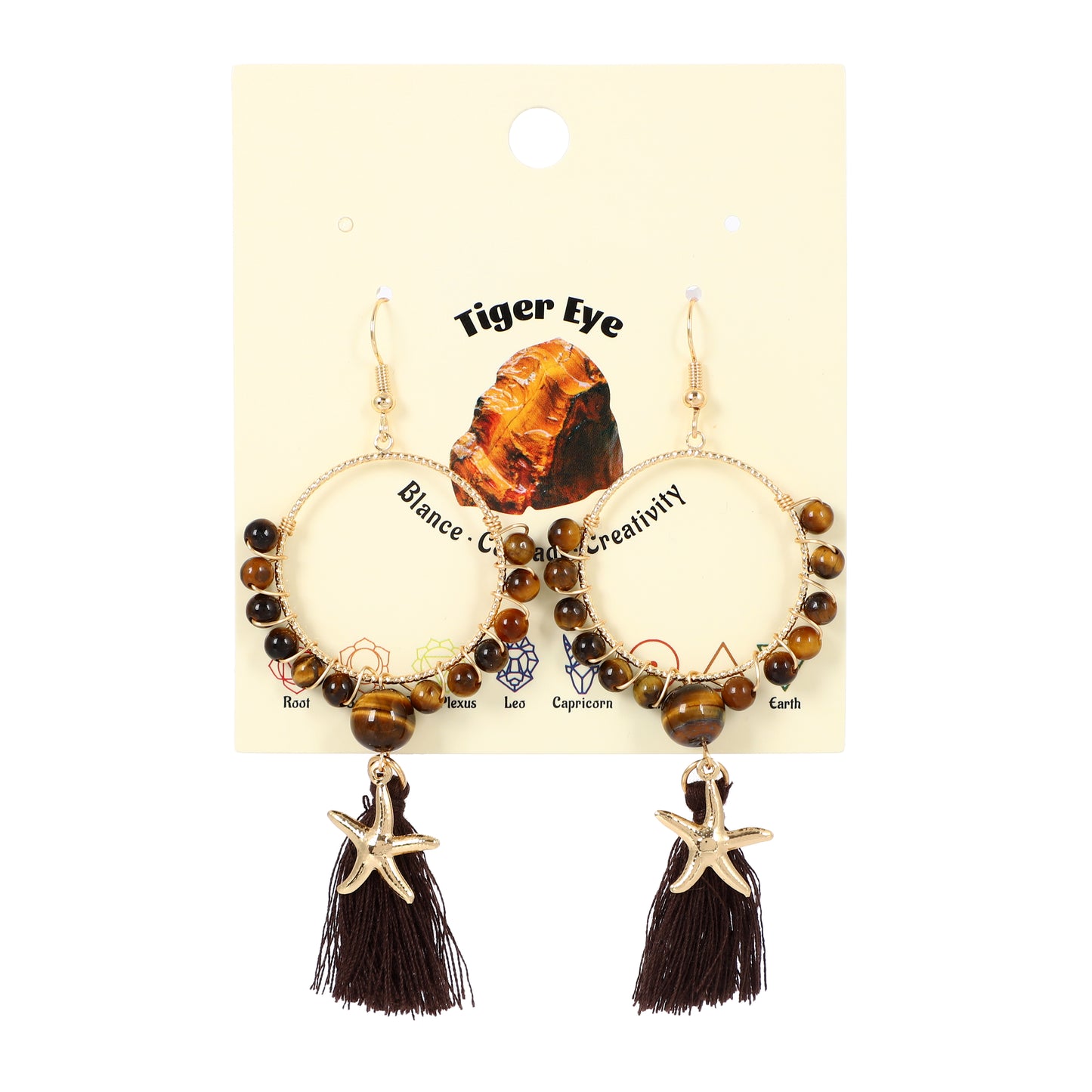 Tassel Earrings Starfish Charm Natural Gemstone Beaded | Wisdom & Opportunity | Wholesale Bulk Pricing