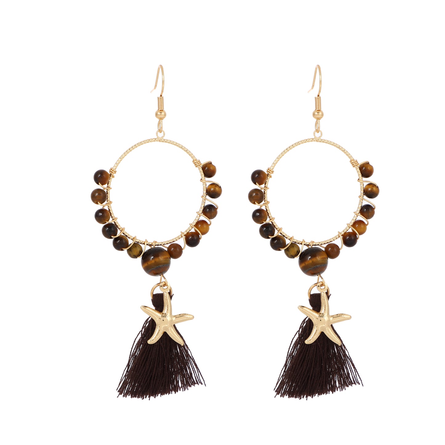 Tassel Earrings Starfish Charm Natural Gemstone Beaded | Wisdom & Opportunity | Wholesale Bulk Pricing