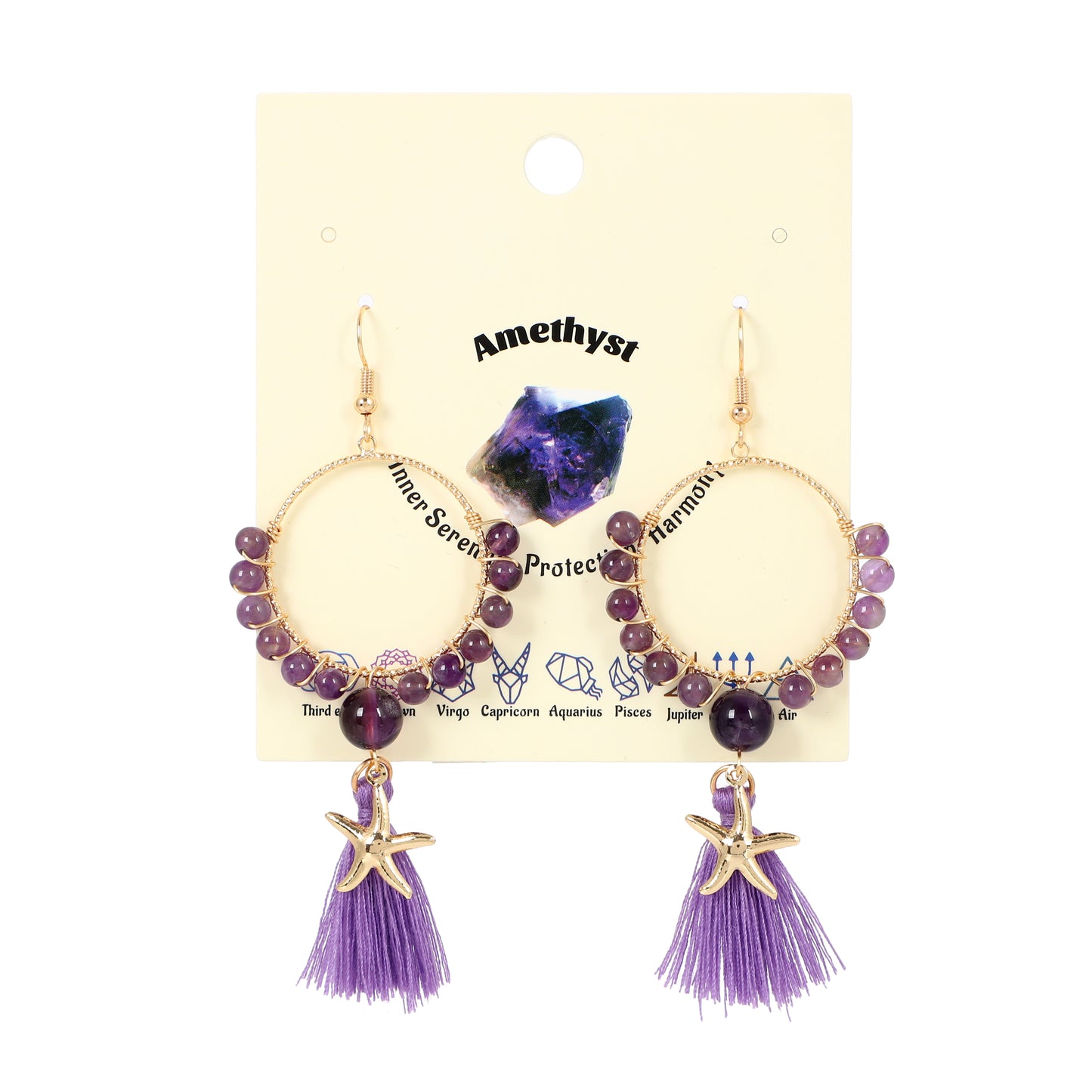Tassel Earrings Starfish Charm Natural Gemstone Beaded | Wisdom & Opportunity | Wholesale Bulk Pricing