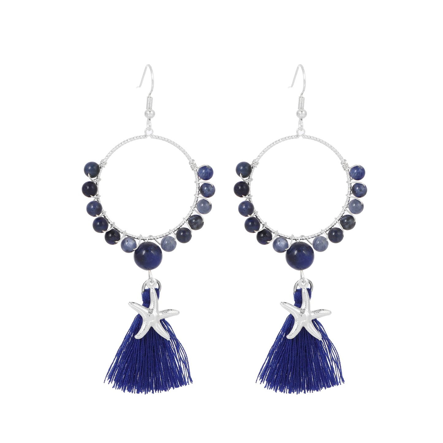 Tassel Earrings Starfish Charm Natural Gemstone Beaded | Wisdom & Opportunity | Wholesale Bulk Pricing