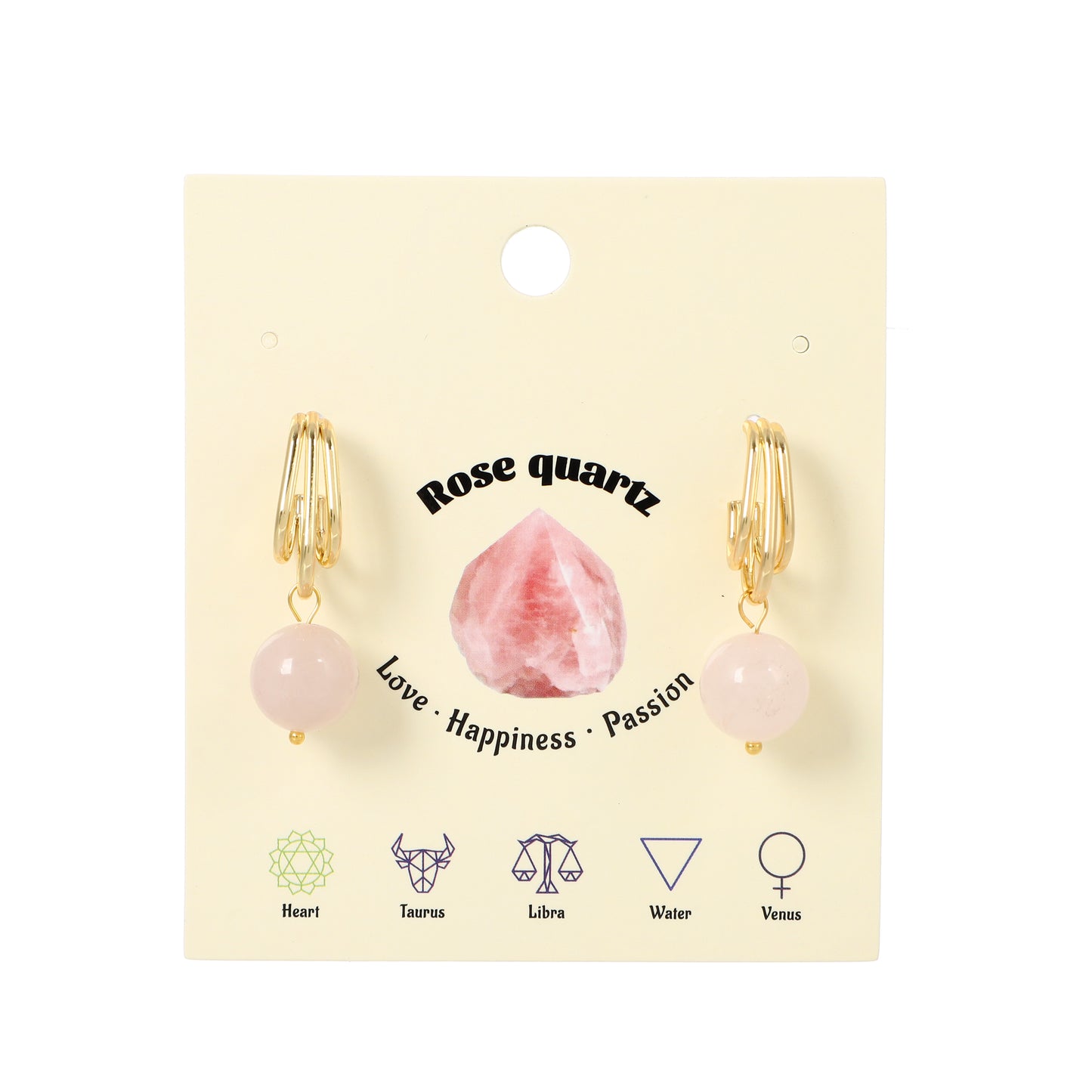 Triple-row Hook Earrings Natural Gemstone Round Bead 12mm | Protection & Prosperity | Wholesale Bulk Pricing