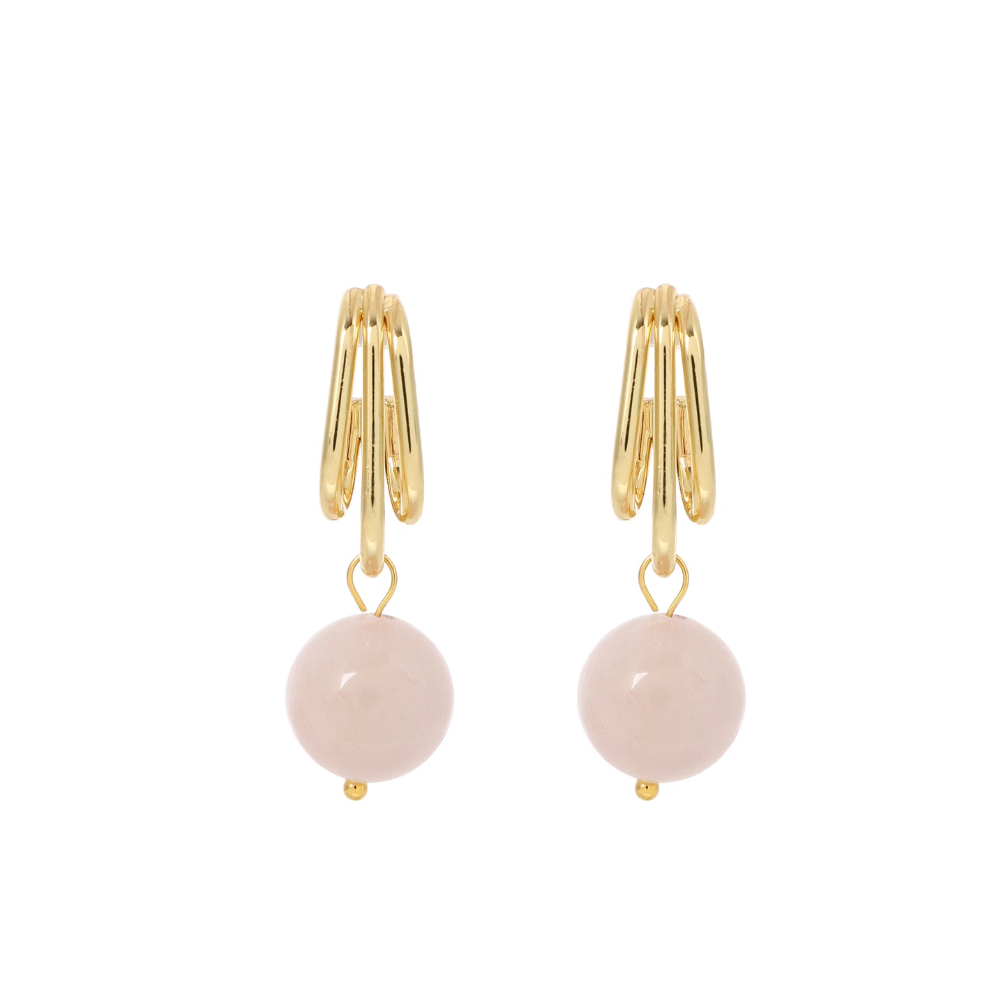 Triple-row Hook Earrings Natural Gemstone Round Bead 12mm | Protection & Prosperity | Wholesale Bulk Pricing