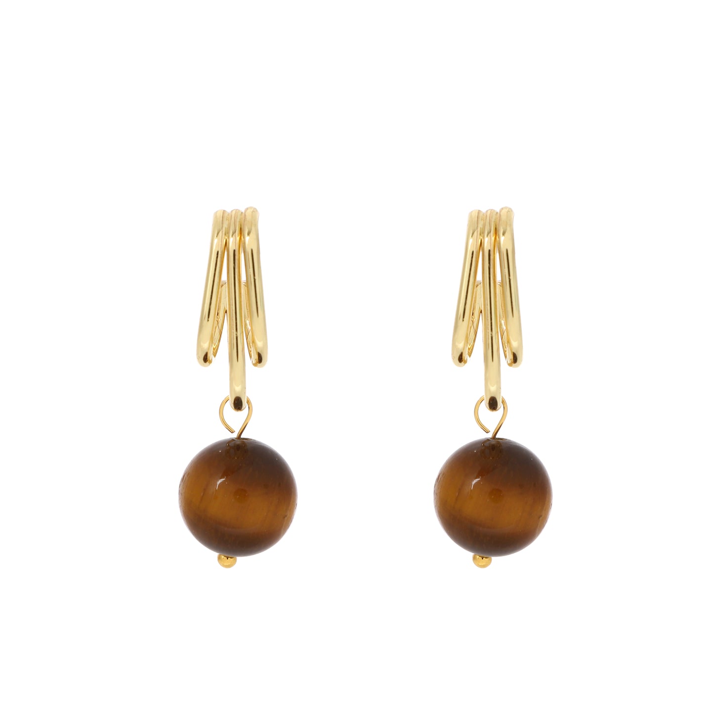 Triple-row Hook Earrings Natural Gemstone Round Bead 12mm | Protection & Prosperity | Wholesale Bulk Pricing