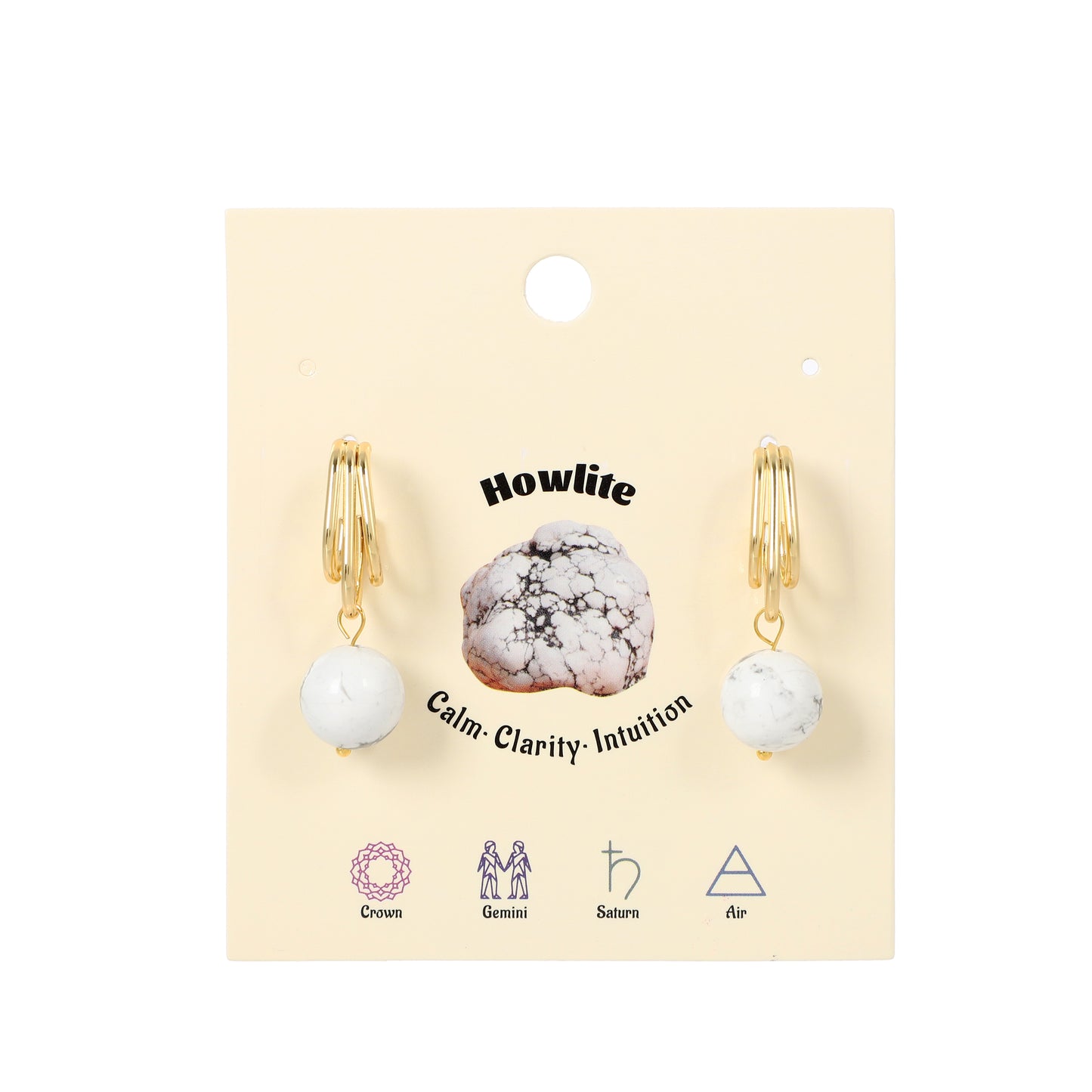 Triple-row Hook Earrings Natural Gemstone Round Bead 12mm | Protection & Prosperity | Wholesale Bulk Pricing