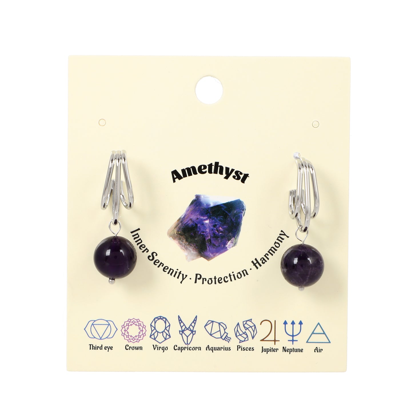 Triple-row Hook Earrings Natural Gemstone Round Bead 12mm | Protection & Prosperity | Wholesale Bulk Pricing