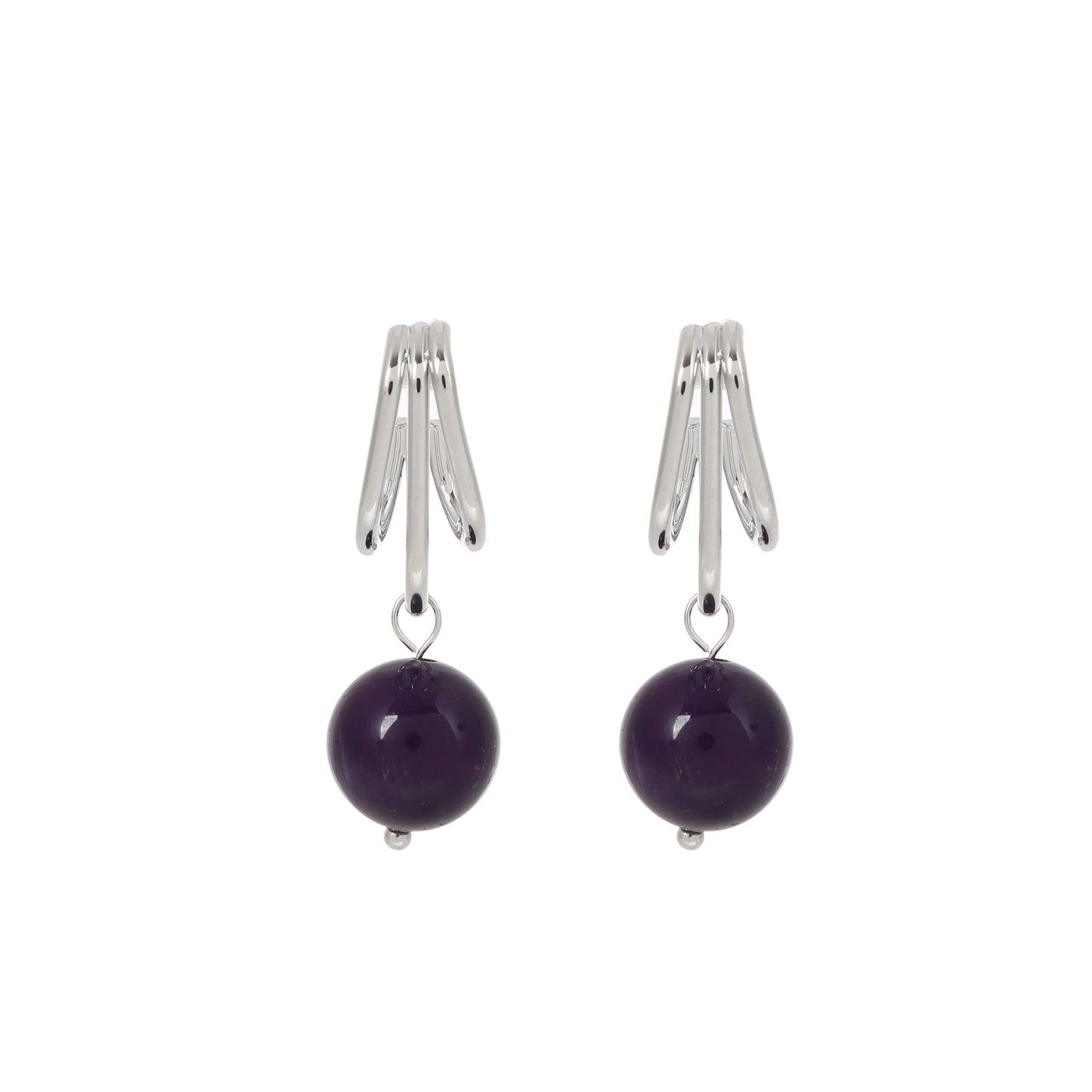 Triple-row Hook Earrings Natural Gemstone Round Bead 12mm | Protection & Prosperity | Wholesale Bulk Pricing