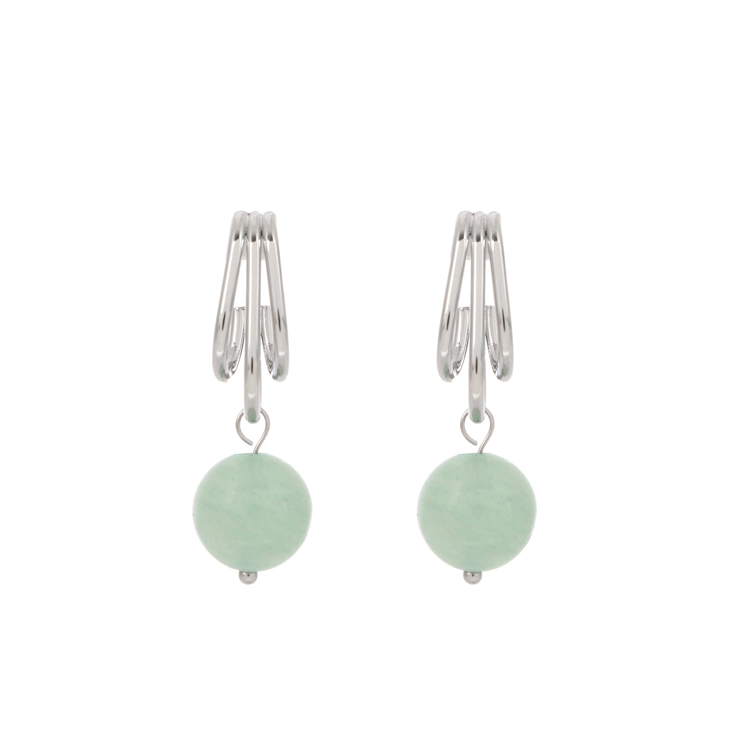 Triple-row Hook Earrings Natural Gemstone Round Bead 12mm | Protection & Prosperity | Wholesale Bulk Pricing