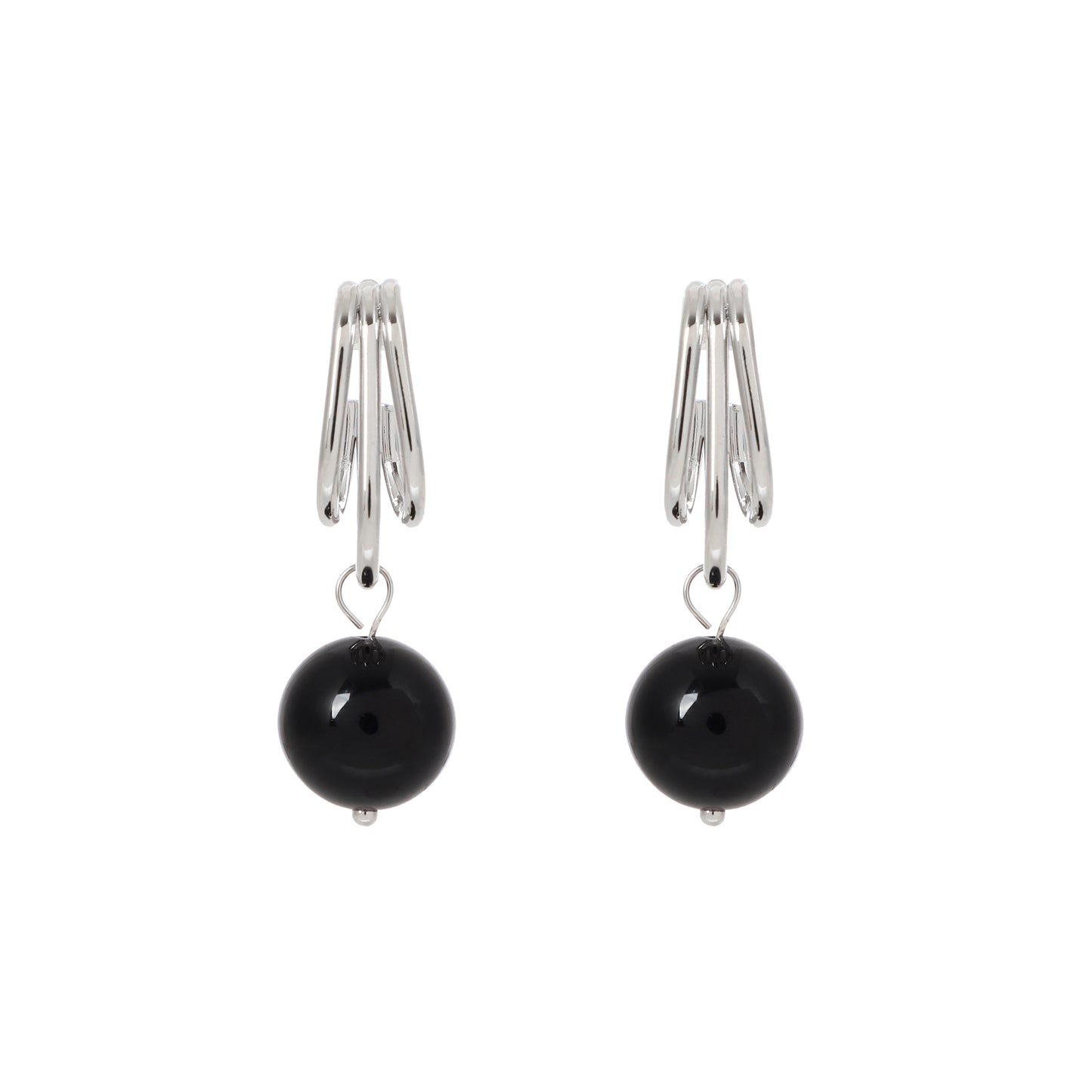 Triple-row Hook Earrings Natural Gemstone Round Bead 12mm | Protection & Prosperity | Wholesale Bulk Pricing