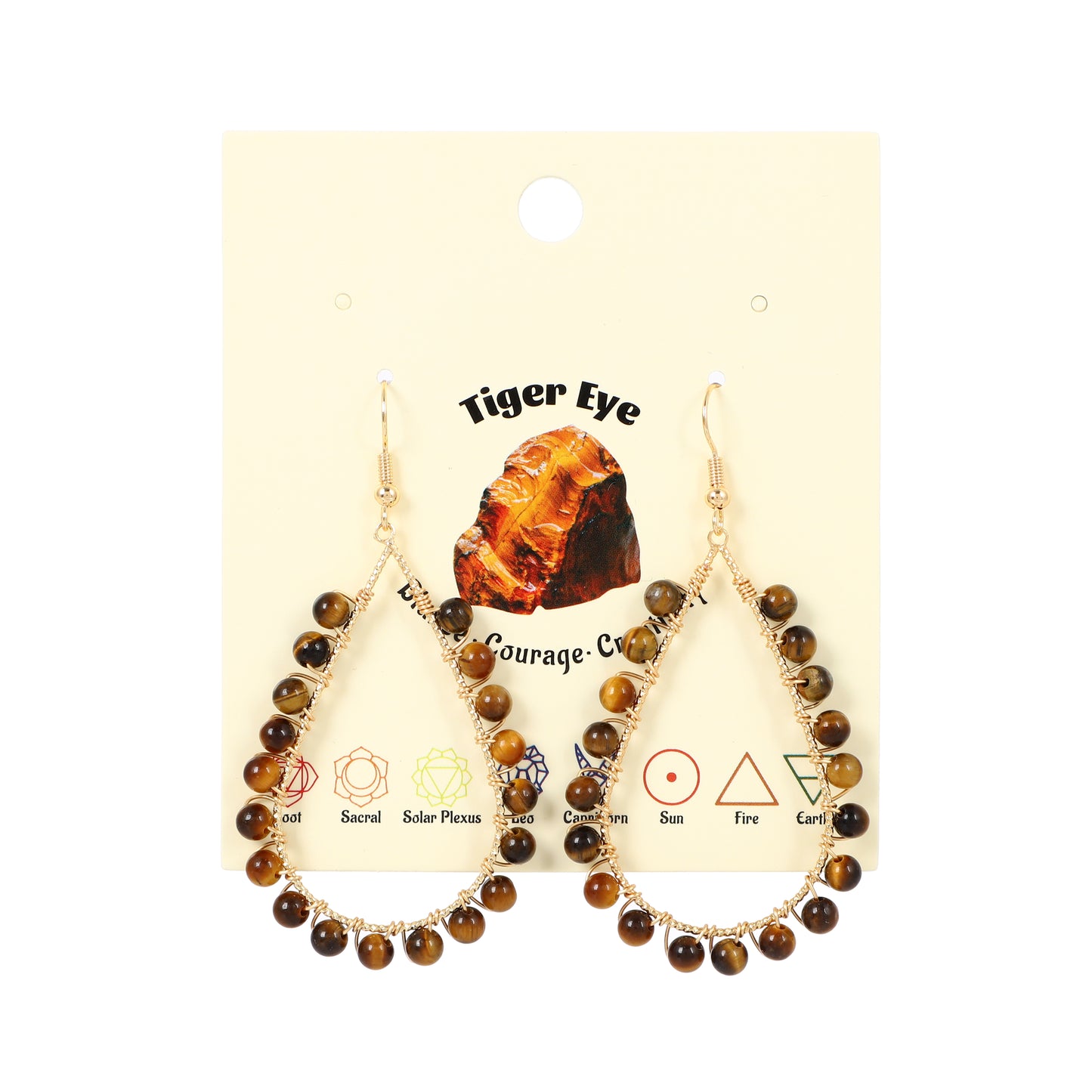 Teardrop Earrings Natural Gemstone Beaded Brass Wire Handmade | Protection & Harmony | Wholesale Bulk Pricing
