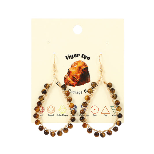 Teardrop Earrings Natural Gemstone Beaded Brass Wire Handmade | Protection & Harmony | Wholesale Bulk Pricing