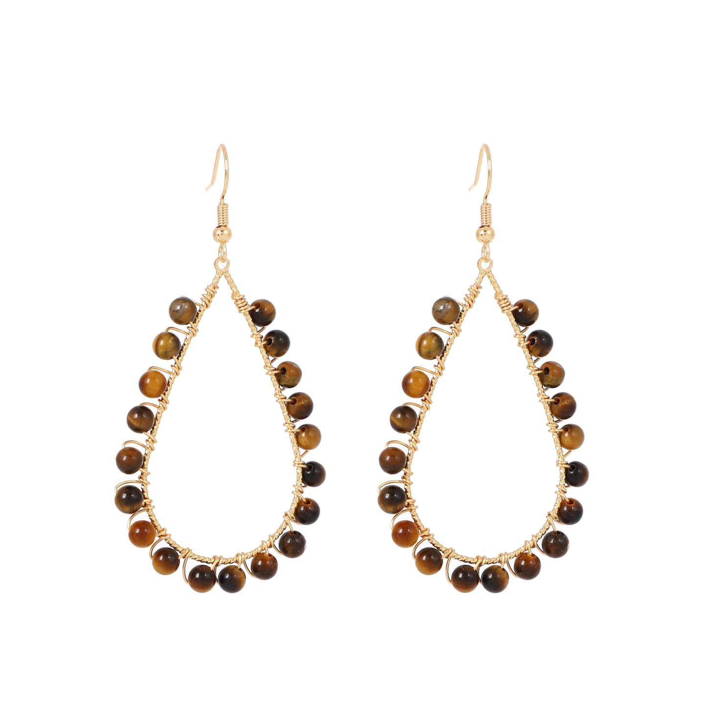 Teardrop Earrings Natural Gemstone Beaded Brass Wire Handmade | Protection & Harmony | Wholesale Bulk Pricing